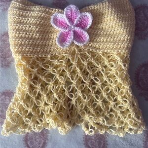 Yellow Crochet Dress with Pink Flower